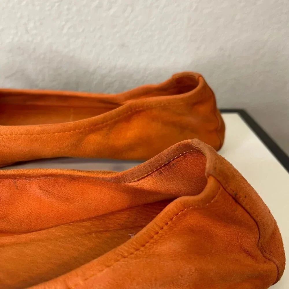 Christian Dior Ballet Flats Orange Suede Bow Ribbon Women's‎ Size 39 EU/9 US